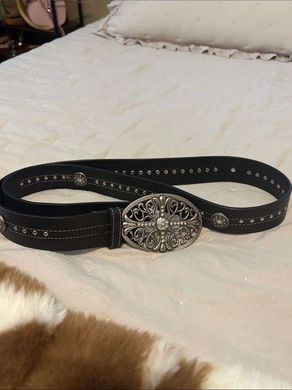 Roper Black Western Belt with Ornate Silver Buckle